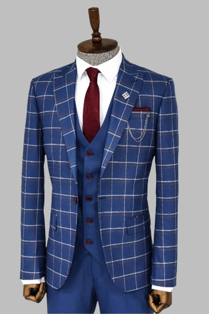 Checked Blue Men Suit