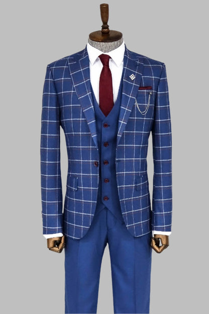 Checked Blue Men Suit