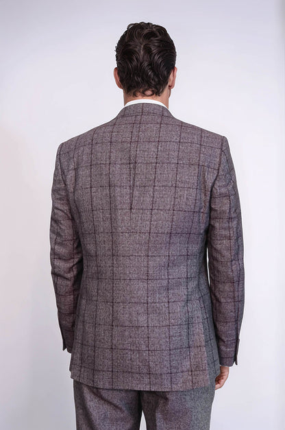 Slim Fit Checked Burgundy Men Suit