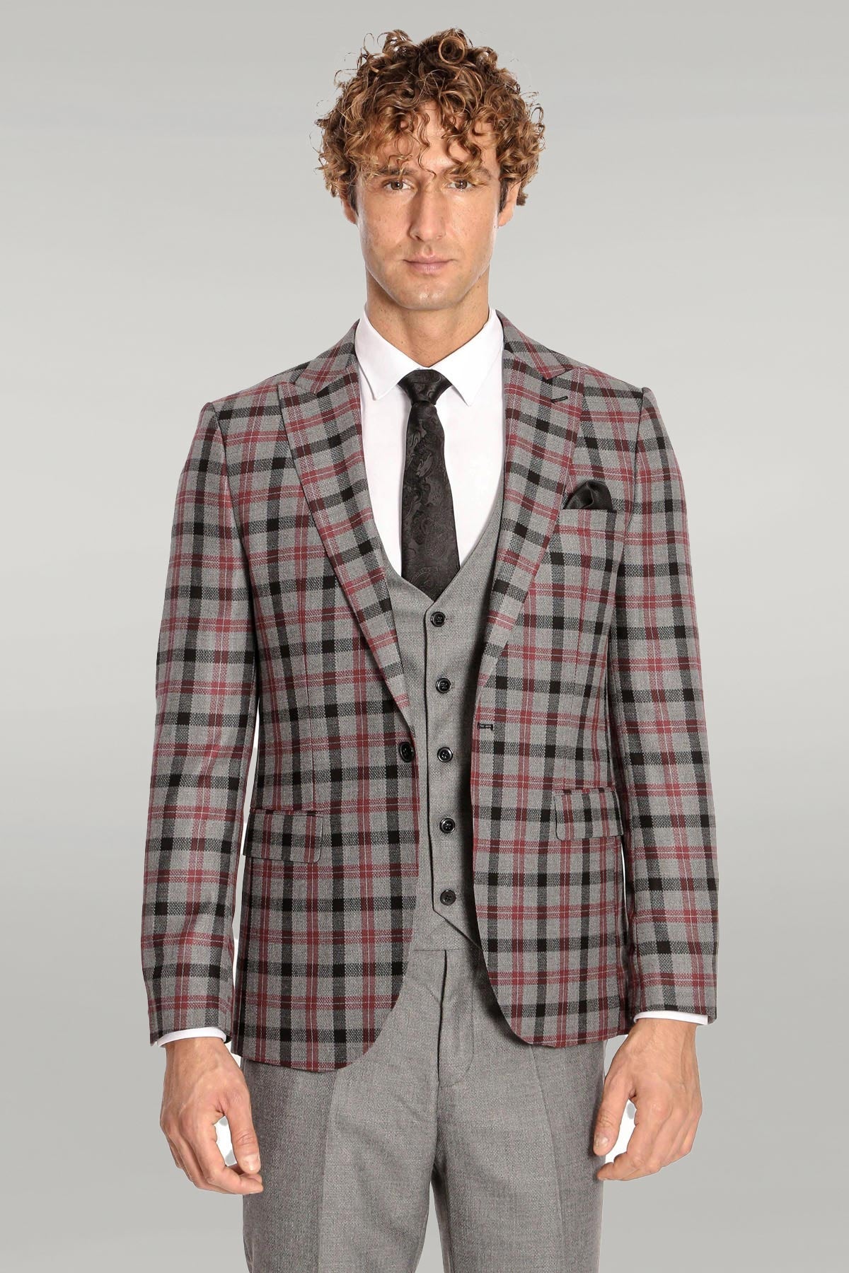 KOALA SYDNEY Checked Slim Fit Grey Men Suit