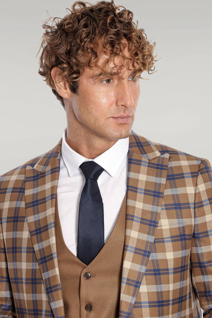 KOALA SYDNEY  Checked Slim Fit Brown Men Suit -