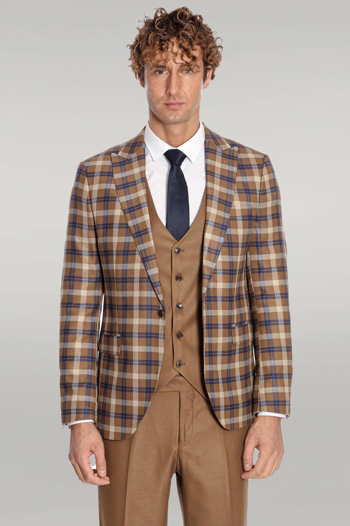 KOALA SYDNEY  Checked Slim Fit Brown Men Suit -