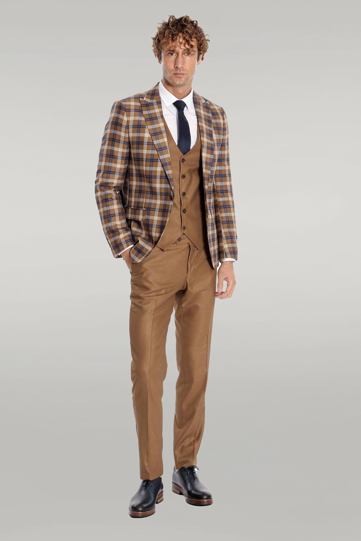 KOALA SYDNEY  Checked Slim Fit Brown Men Suit -