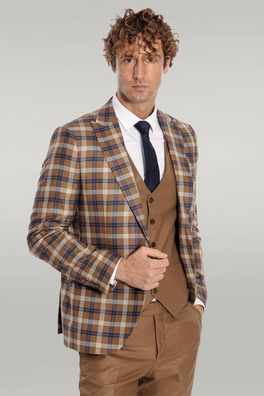 KOALA SYDNEY  Checked Slim Fit Brown Men Suit -