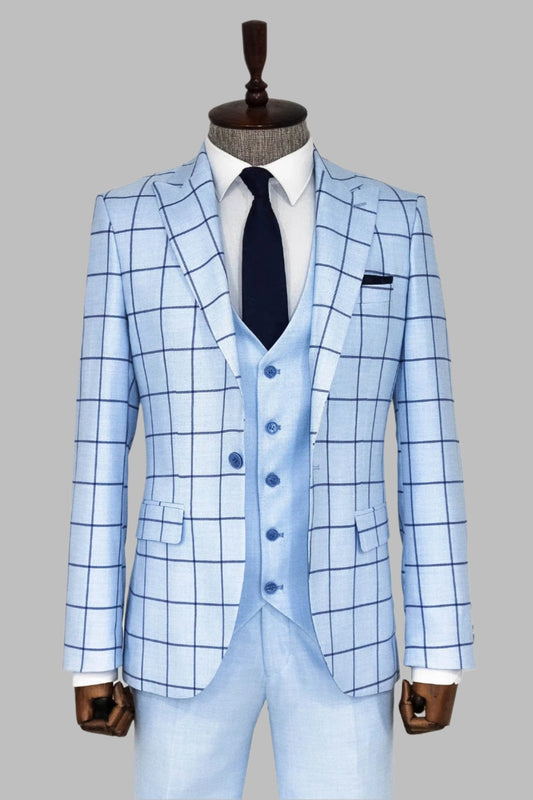 KOALA SYDNEY Slim Fit Patterned Light Blue Men Combination Suit