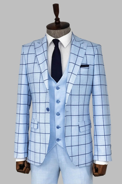 KOALA SYDNEY  Slim Fit Patterned Light Blue Men Combination Suit -
