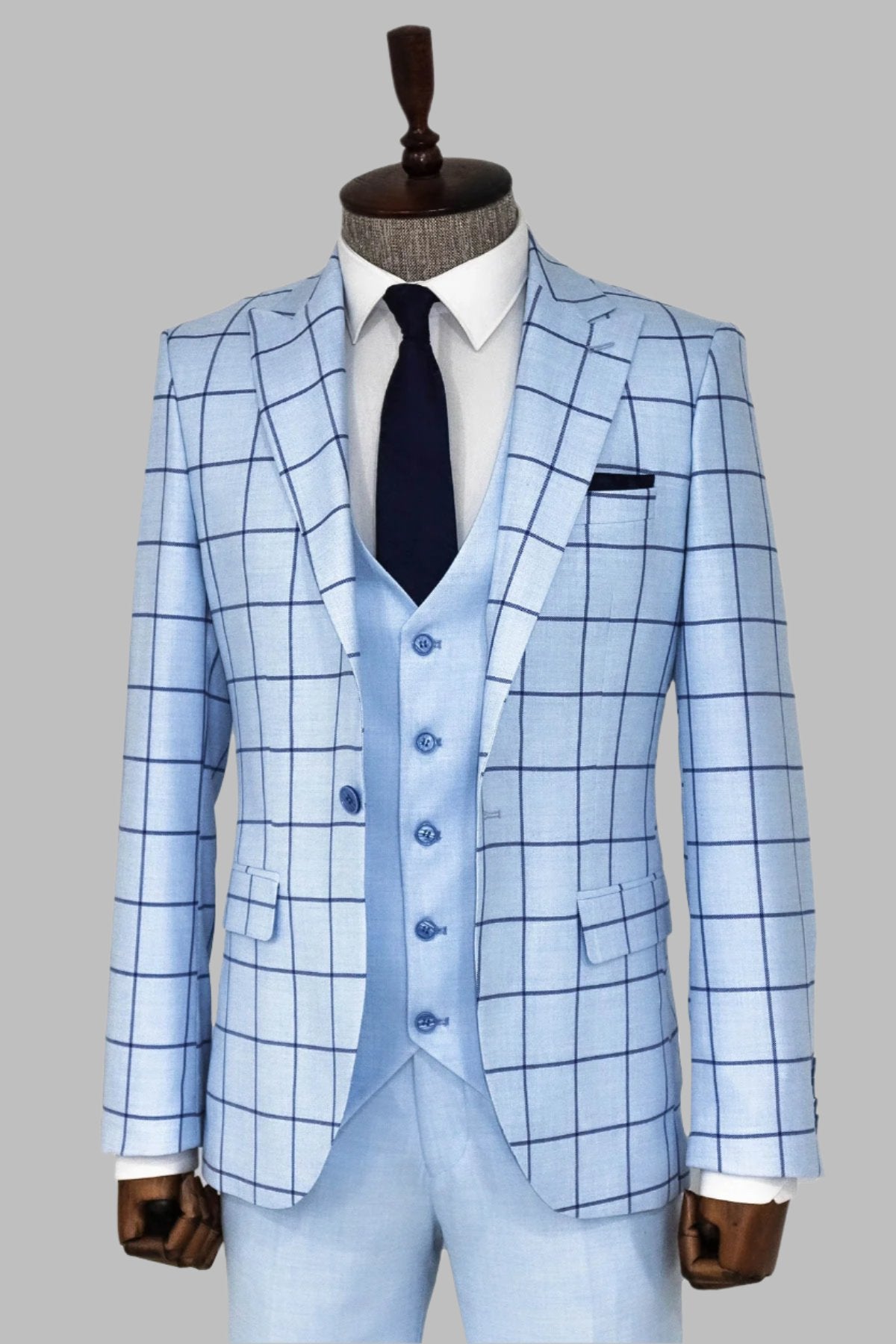 KOALA SYDNEY Slim Fit Patterned Light Blue Men Combination Suit