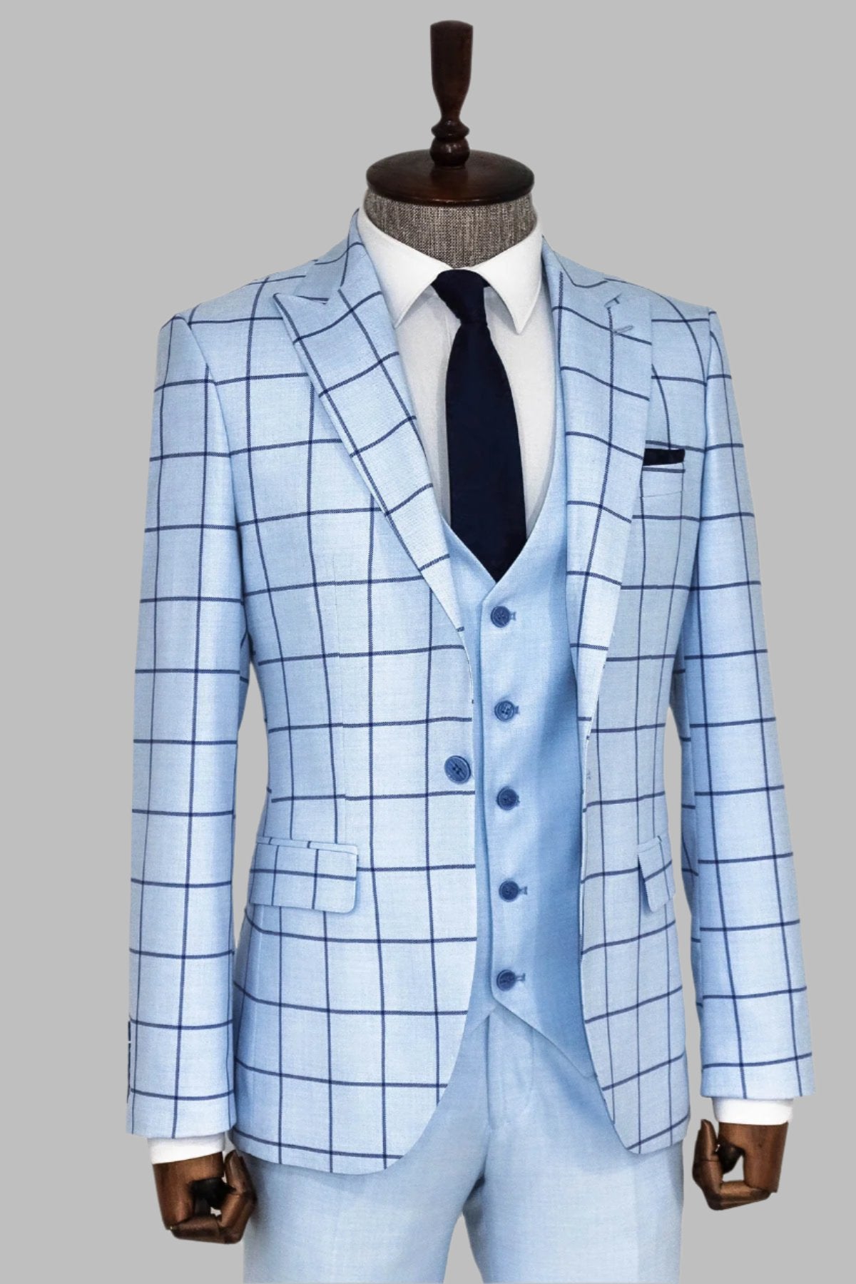 KOALA SYDNEY Slim Fit Patterned Light Blue Men Combination Suit