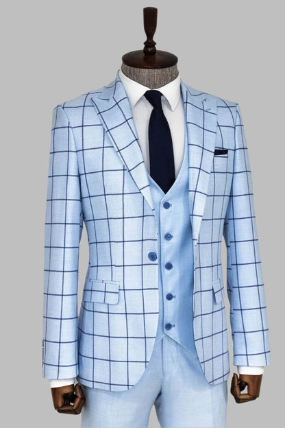 KOALA SYDNEY Slim Fit Patterned Light Blue Men Combination Suit