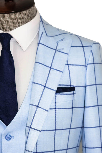 KOALA SYDNEY Slim Fit Patterned Light Blue Men Combination Suit