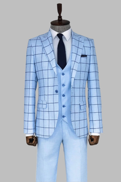 KOALA SYDNEY Slim Fit Patterned Light Blue Men Combination Suit