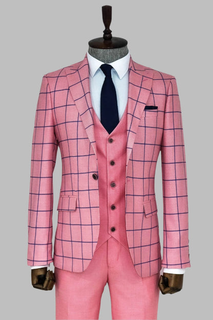 KOALA SYDNEY Slim Fit Patterned Pink Men Combination Suit