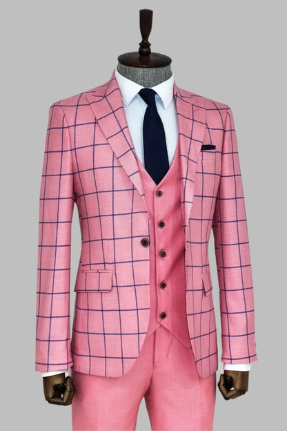 KOALA SYDNEY  Slim Fit Patterned Pink Men Combination Suit -
