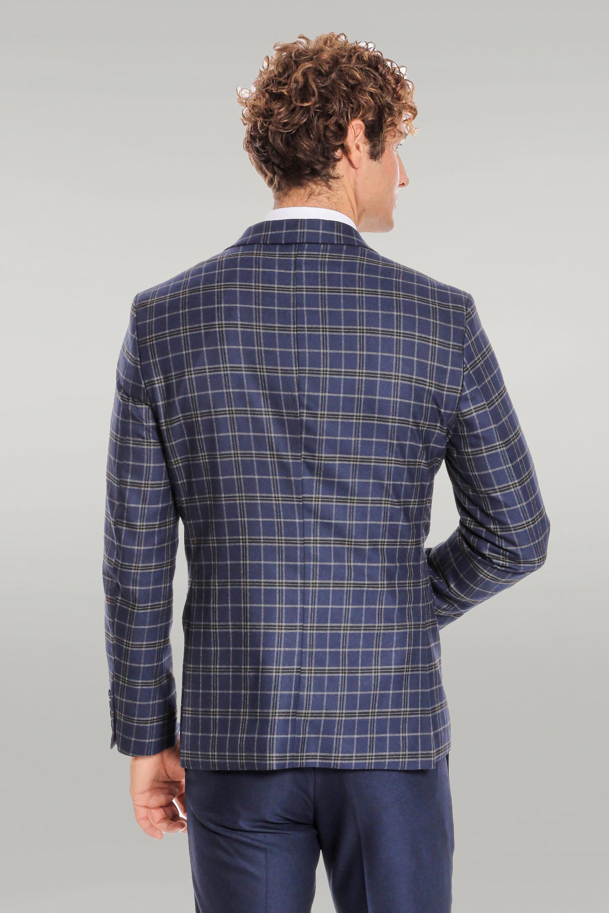KOALA SYDNEY Blue Vested Slim Fit Checked Navy Blue Men Suit