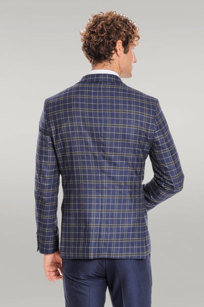 KOALA SYDNEY Blue Vested Slim Fit Checked Navy Blue Men Suit