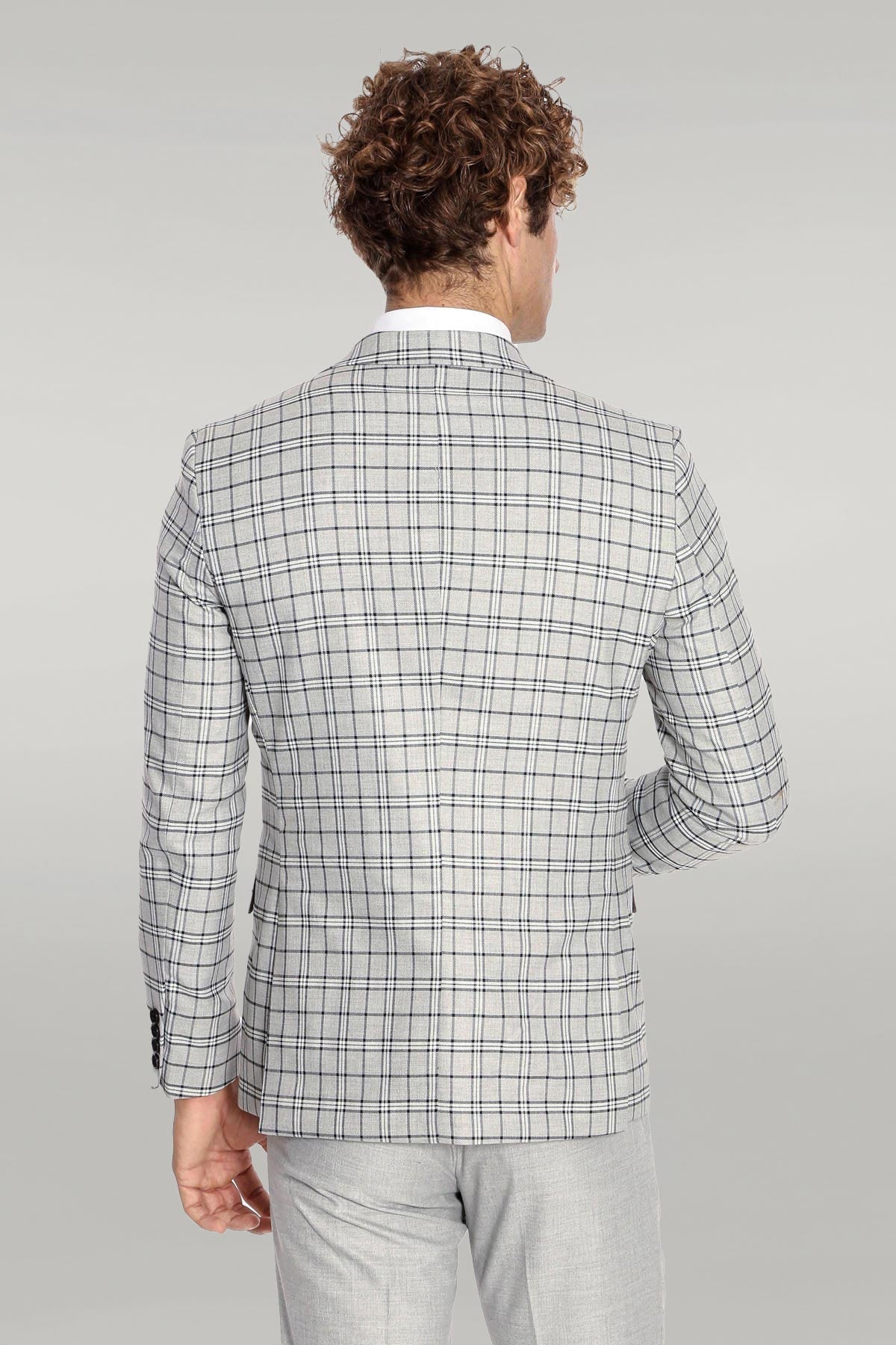 KOALA SYDNEY Grey Vested Slim Fit Checked Light Grey Men Suit