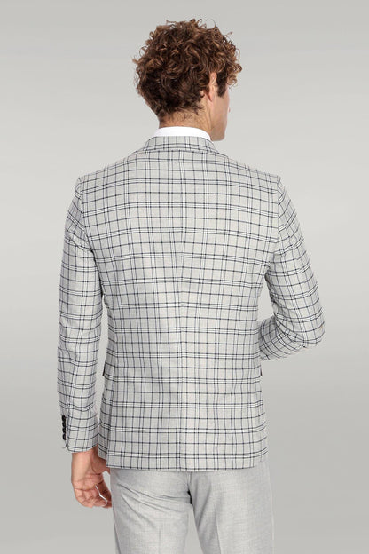 KOALA SYDNEY Grey Vested Slim Fit Checked Light Grey Men Suit