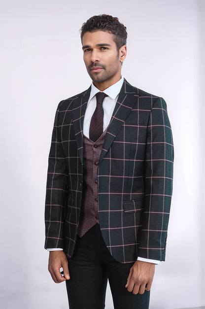 KOALA SYDNEY Checked Patterned Slim Fit Black Men Suit