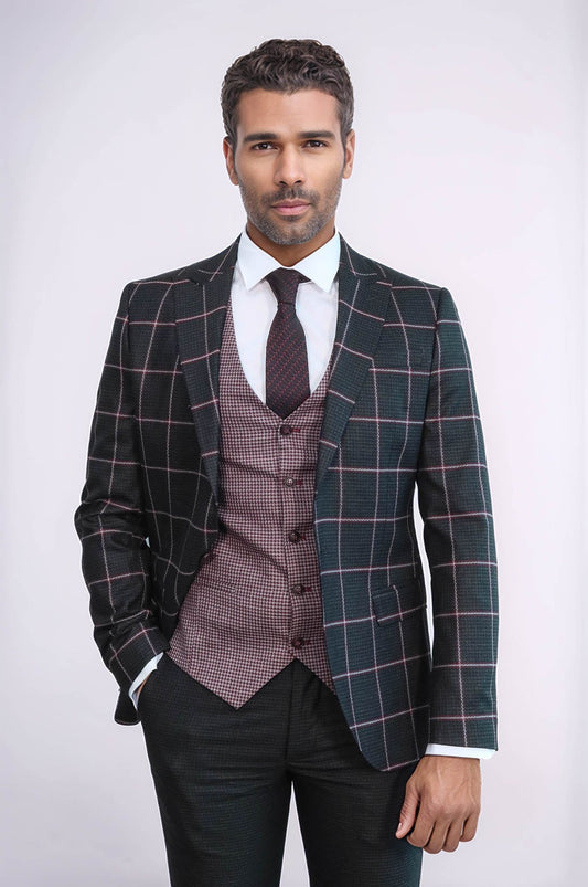 KOALA SYDNEY Checked Patterned Slim Fit Black Men Suit