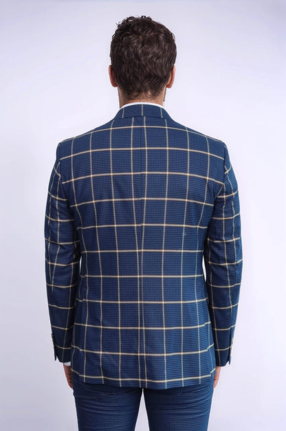 KOALA SYDNEY  Checked Patterned Slim Fit Navy Blue Men Suit -