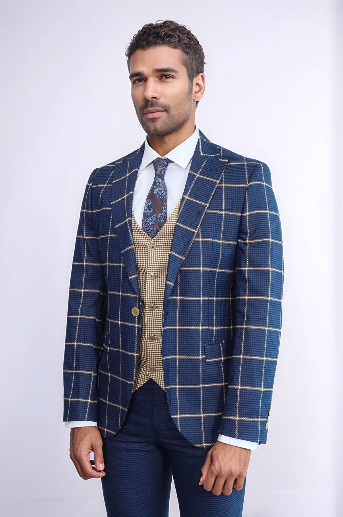 KOALA SYDNEY  Checked Patterned Slim Fit Navy Blue Men Suit -