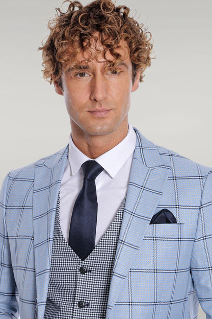 KOALA SYDNEY  Checked Patterned Slim Fit Light Blue Men Suit -