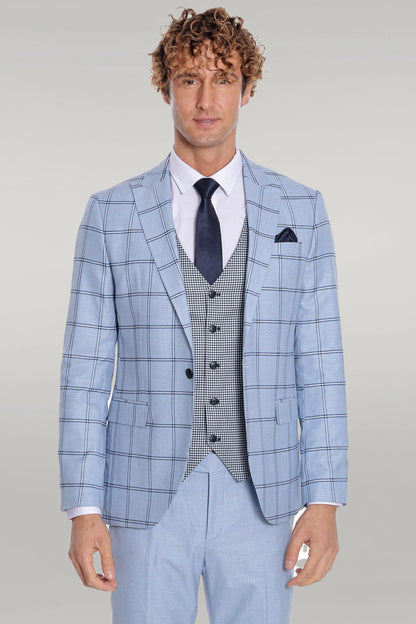 KOALA SYDNEY Checked Patterned Slim Fit Light Blue Men Suit