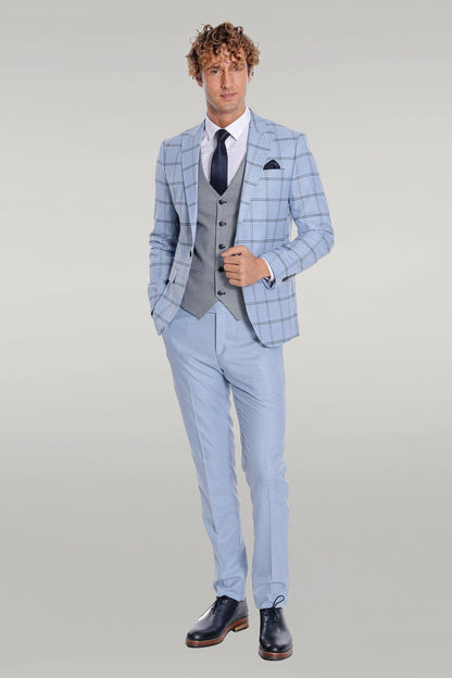 KOALA SYDNEY  Checked Patterned Slim Fit Light Blue Men Suit -