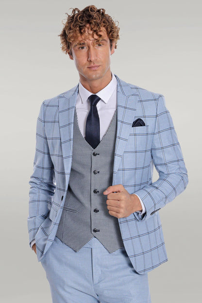 KOALA SYDNEY Checked Patterned Slim Fit Light Blue Men Suit