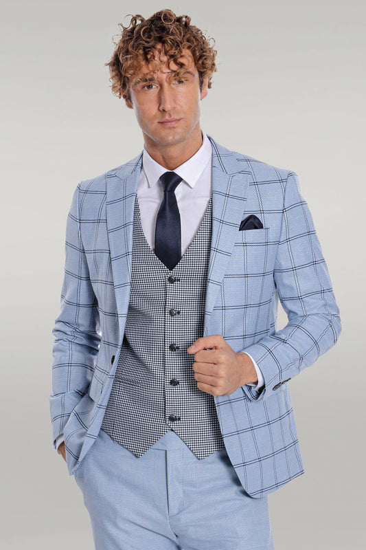 KOALA SYDNEY Checked Patterned Slim Fit Light Blue Men Suit