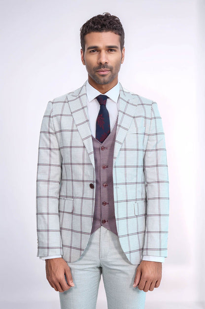 KOALA SYDNEY Checked Patterned Vested Light Grey Men Suit