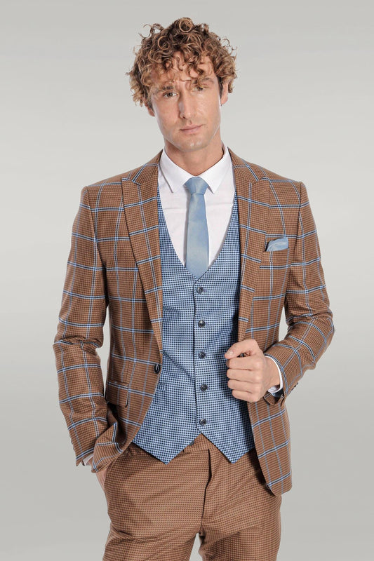 KOALA SYDNEY Checked Patterned Slim Fit Brown Men Suit