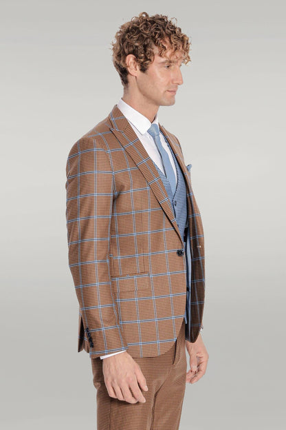 KOALA SYDNEY Checked Patterned Slim Fit Brown Men Suit