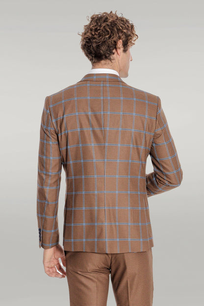 KOALA SYDNEY Checked Patterned Slim Fit Brown Men Suit