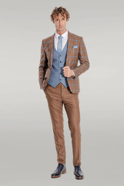 KOALA SYDNEY Checked Patterned Slim Fit Brown Men Suit