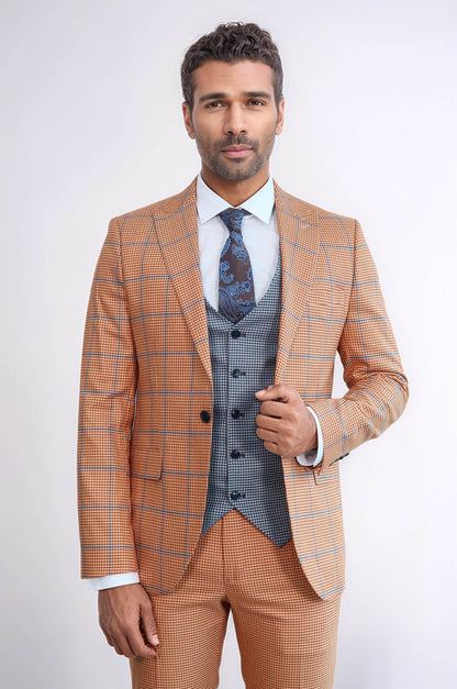 KOALA SYDNEY Checked Patterned Slim Fit Orange Men Suit