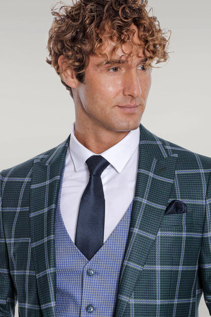 KOALA SYDNEY Checked Patterned Slim Fit Green Men Suit