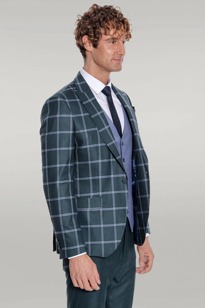 KOALA SYDNEY Checked Patterned Slim Fit Green Men Suit