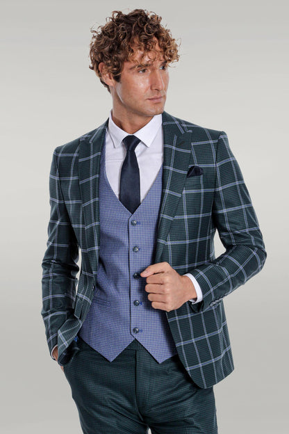 KOALA SYDNEY Checked Patterned Slim Fit Green Men Suit