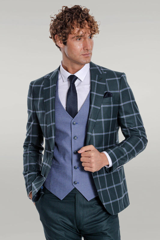 KOALA SYDNEY Checked Patterned Slim Fit Green Men Suit
