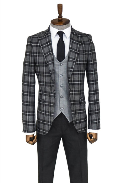 KOALA SYDNEY  Slim Fit Checked Black Men Suit and Shirt Combination -
