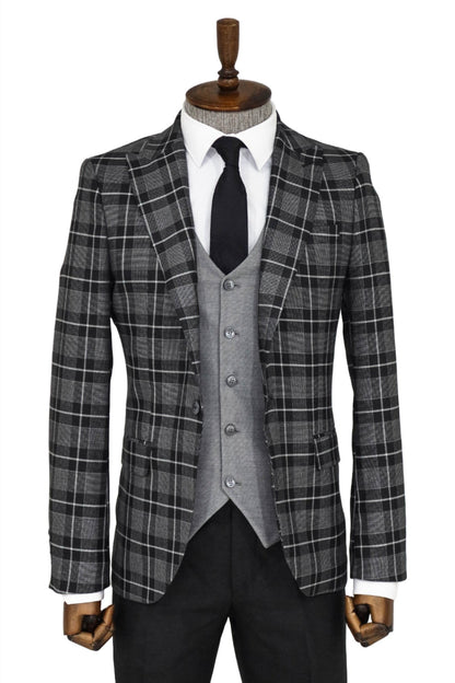 KOALA SYDNEY  Slim Fit Checked Black Men Suit and Shirt Combination
