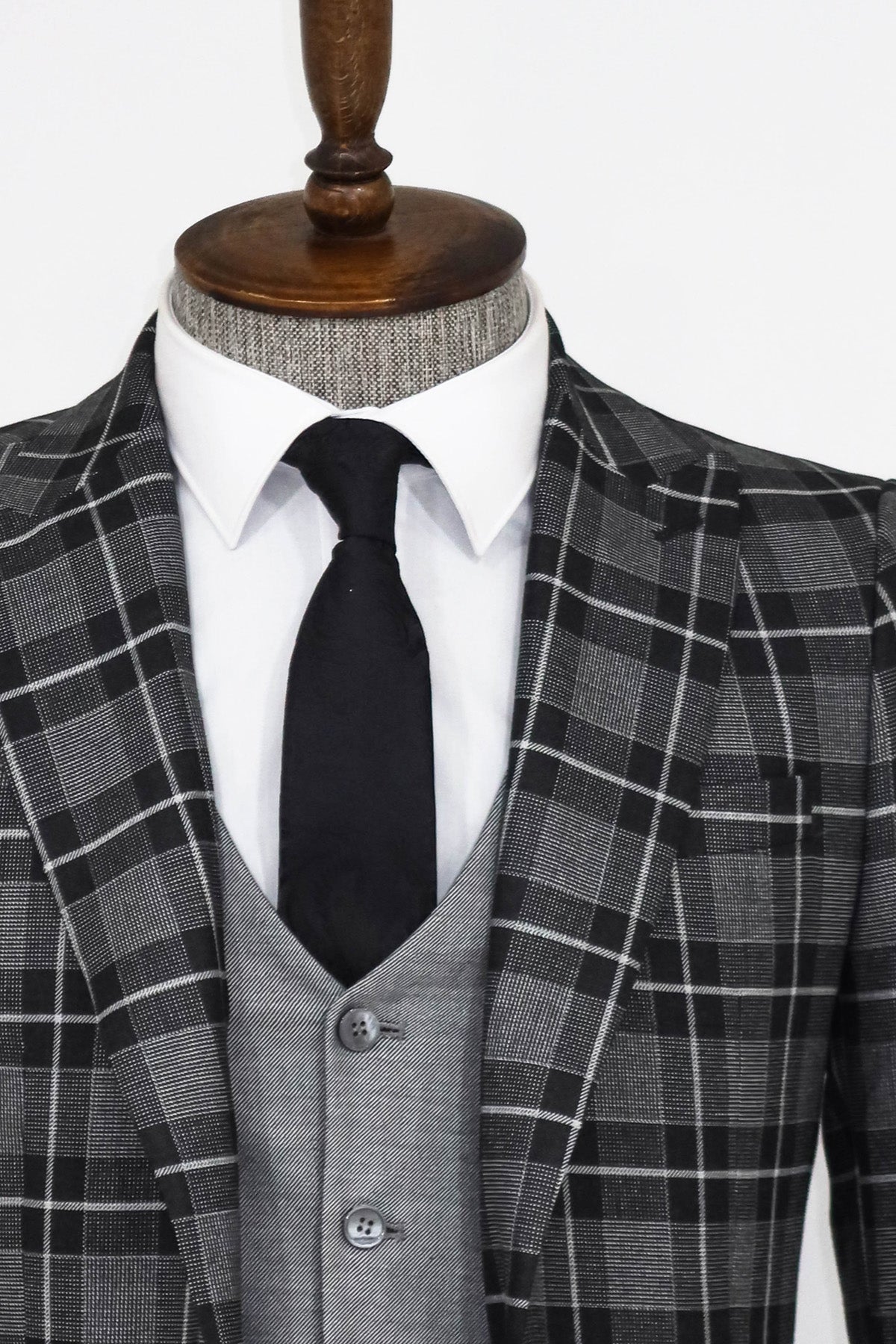 KOALA SYDNEY  Slim Fit Checked Black Men Suit and Shirt Combination