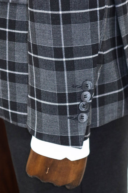 KOALA SYDNEY  Slim Fit Checked Black Men Suit and Shirt Combination
