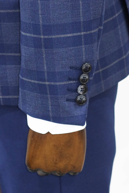 Slim Fit Checked Navy Blue Men Suit and Shirt Combination-
