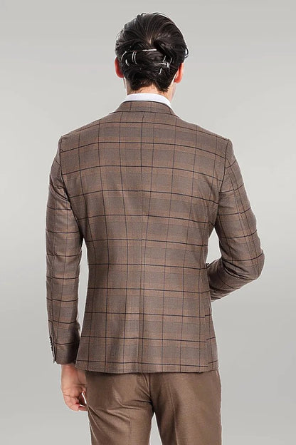 KOALA SYDNEY Slim Fit Checked Brown Men Suit