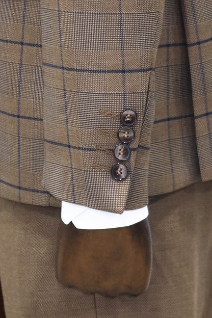 KOALA SYDNEY  Slim Fit Checked Brown Men Suit and Shirt Combination