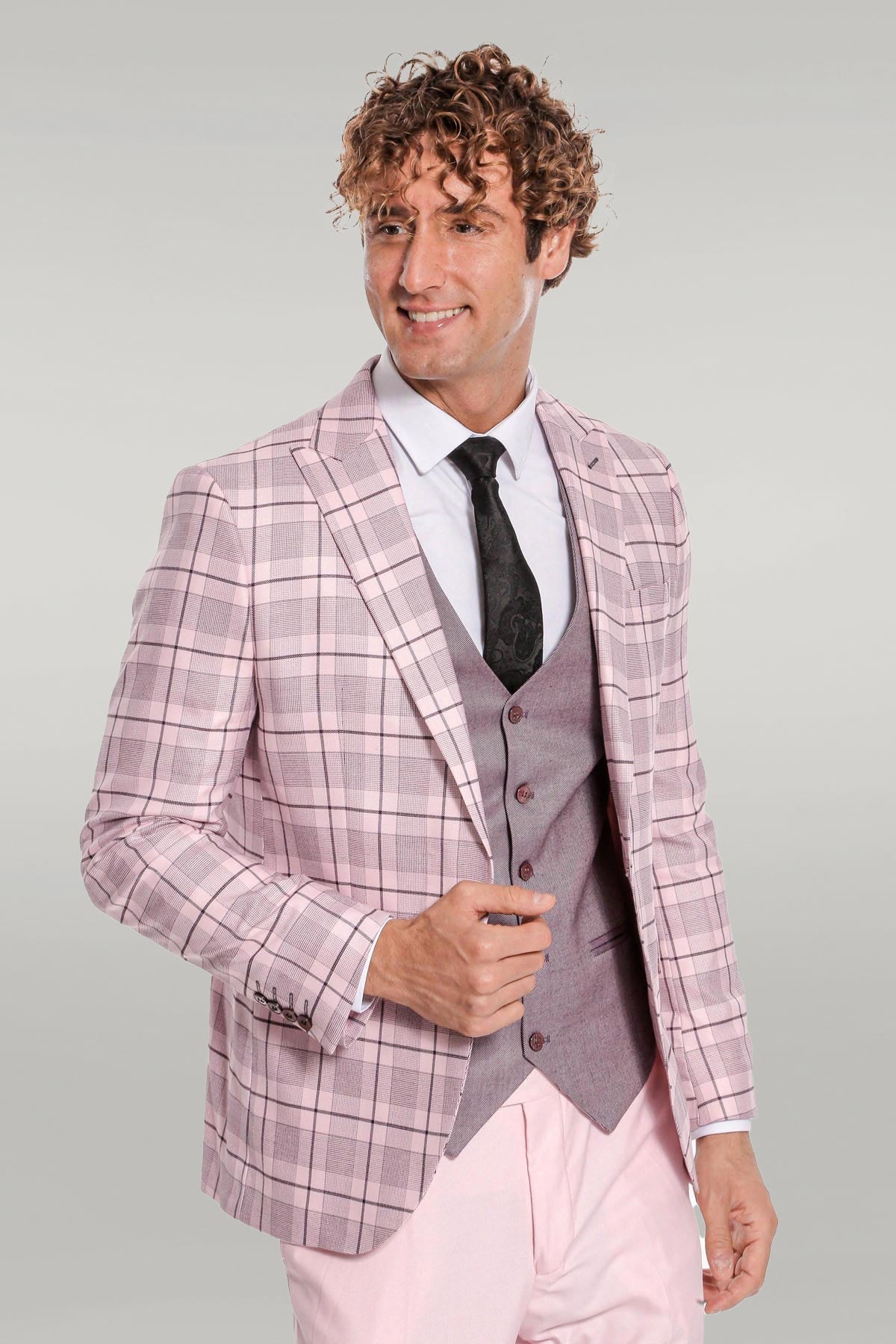 KOALA SYDNEY  Checked Slim Fit Pink Men Suit -