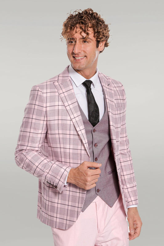 KOALA SYDNEY  Checked Slim Fit Pink Men Suit -