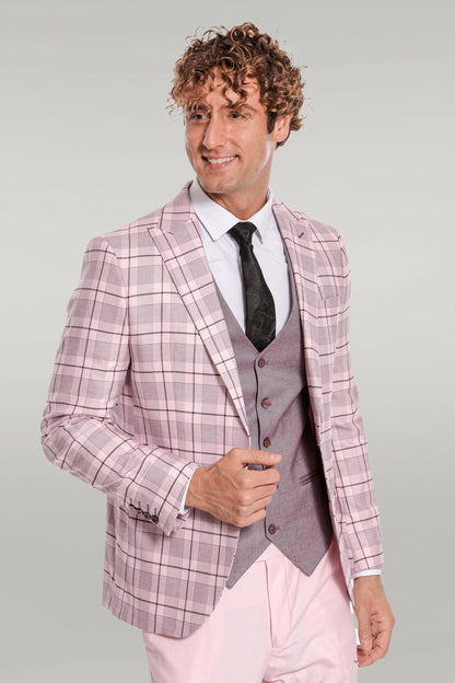 KOALA SYDNEY Checked Slim Fit Pink Men Suit